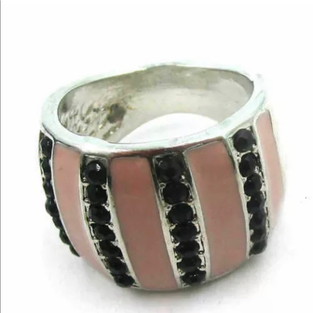 Black Rhinestone & Enamel Ring